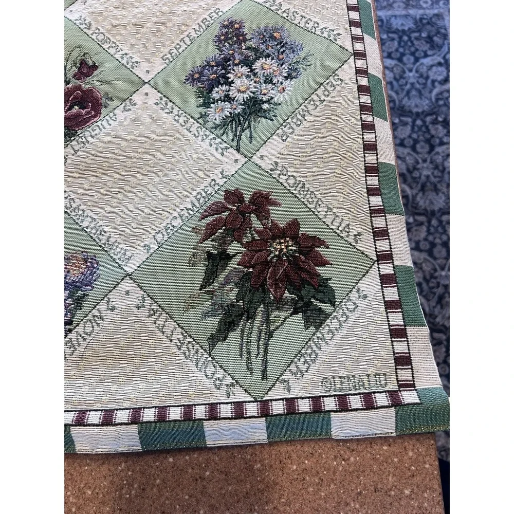 Vintage Birth Flower Of The Month Tapestry Throw Blanket Needlepoint Cottagecore